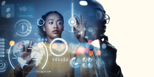 Dean's Strategic Initiatives | School of Public Health and Tropical Medicine Woman using AI visualization