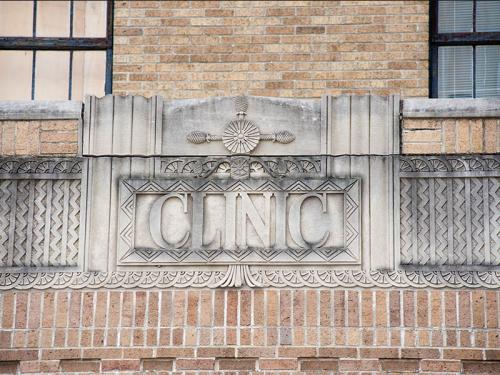 Bas relief of word "Clinic" over doors of Tulane School of Medicine old building Bas relief of word "Clinic" over doors of Tulane School of Medicine old building